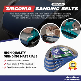 Abrasticle zirconia belt suitable for metal and wood projects with refined finishes.