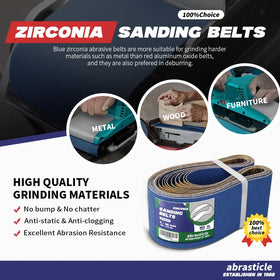 Abrasticle zirconia belt for wood and metal finishing with a polished look