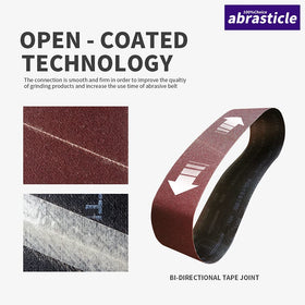 abrasticle sanding belts 120 grit for smooth prep on wood, metal, and plastic.