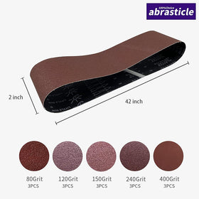 abrasticle sanding belts 150 grit for refined surface on wood and aluminum.