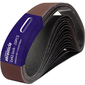 abrasticle sanding belts 80 grit for rough shaping on wood and metal.