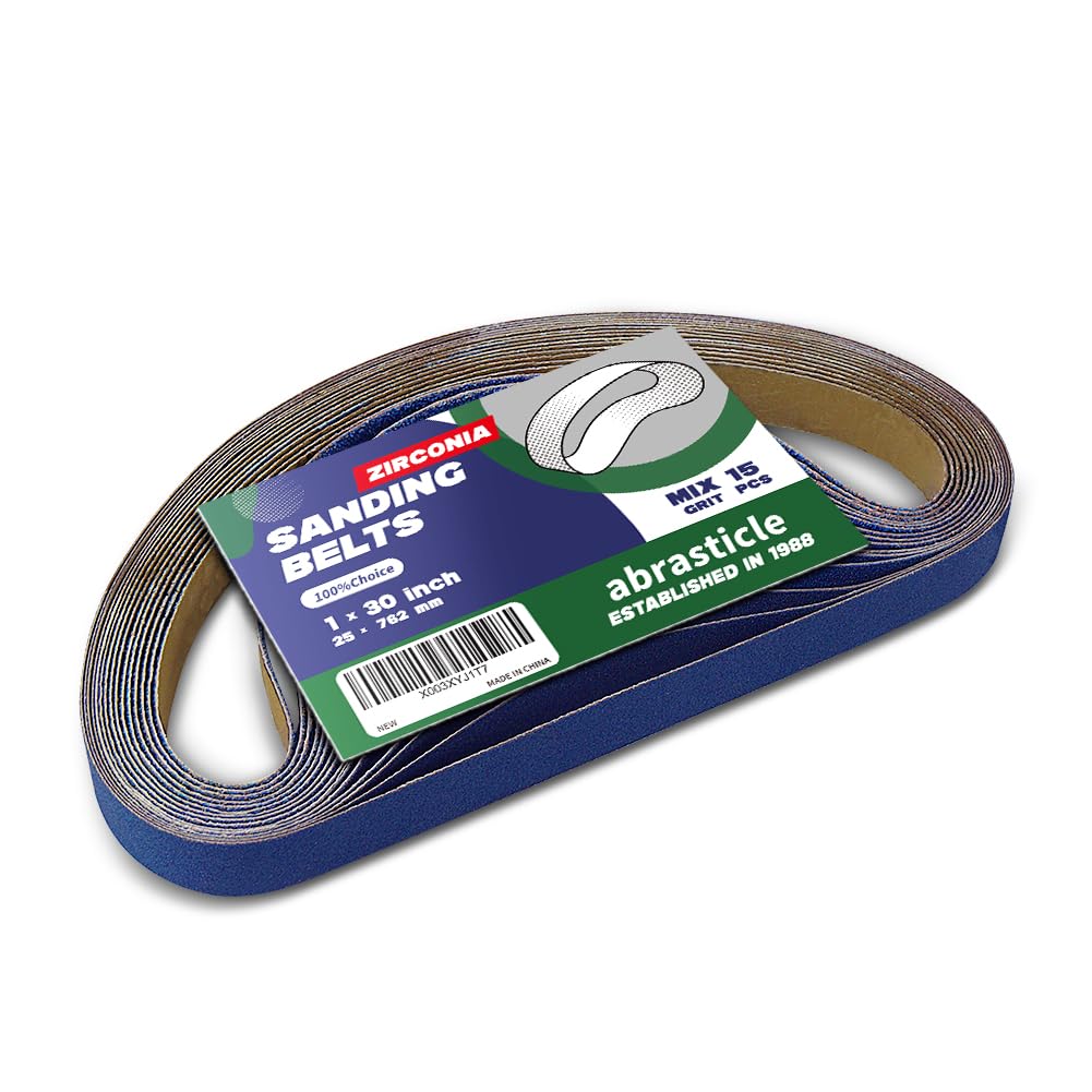 Abrasticle zirconia knife sharpening belt 1x30 for precise metal sharpening and edge refinement.