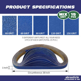 Abrasticle zirconia metal grinding sand paper 1x30 for efficient metal sanding and lasting durability.
