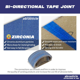 Abrasticle zirconia sanding belt 100-grit blue grain balances material removal with a refined surface.
