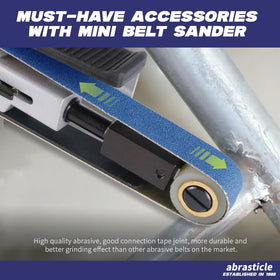 Abrasticle zirconia sanding belt 180-grit blue grain helps remove burrs and smooth edges.
