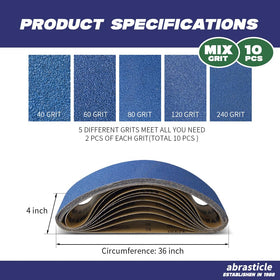 Abrasticle zirconia belt pack versatile for metal polishing and rust removal
