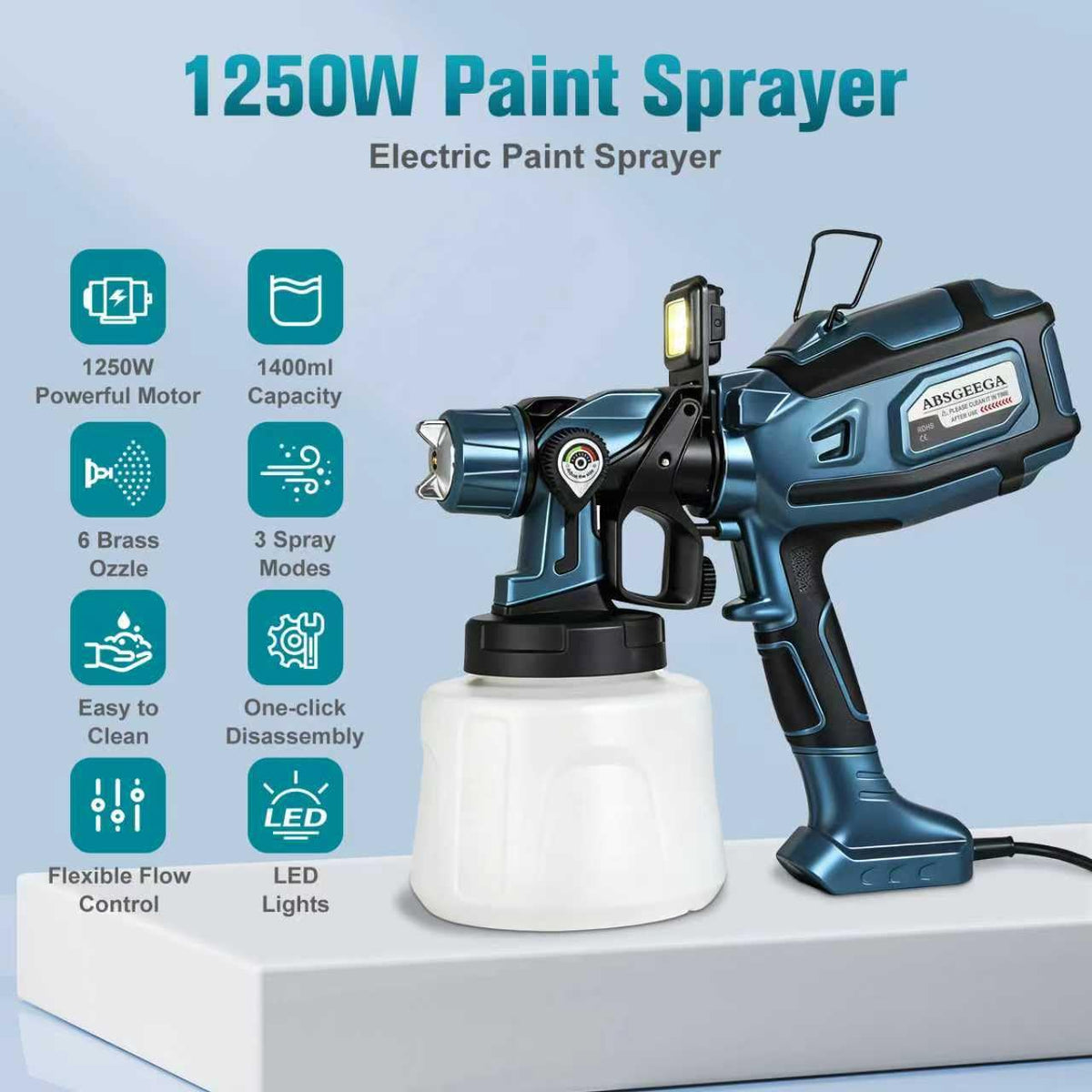 ABSGEEGA sprayer offers three patterns for precise finishing.