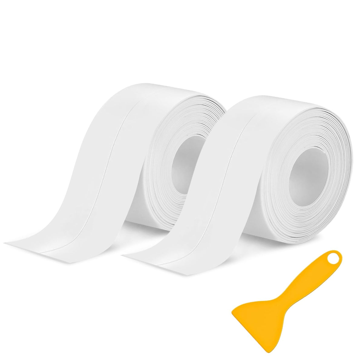 ABSOFINE caulk tape bathroom seal demonstrates a clean, water-resistant edge for shower walls.