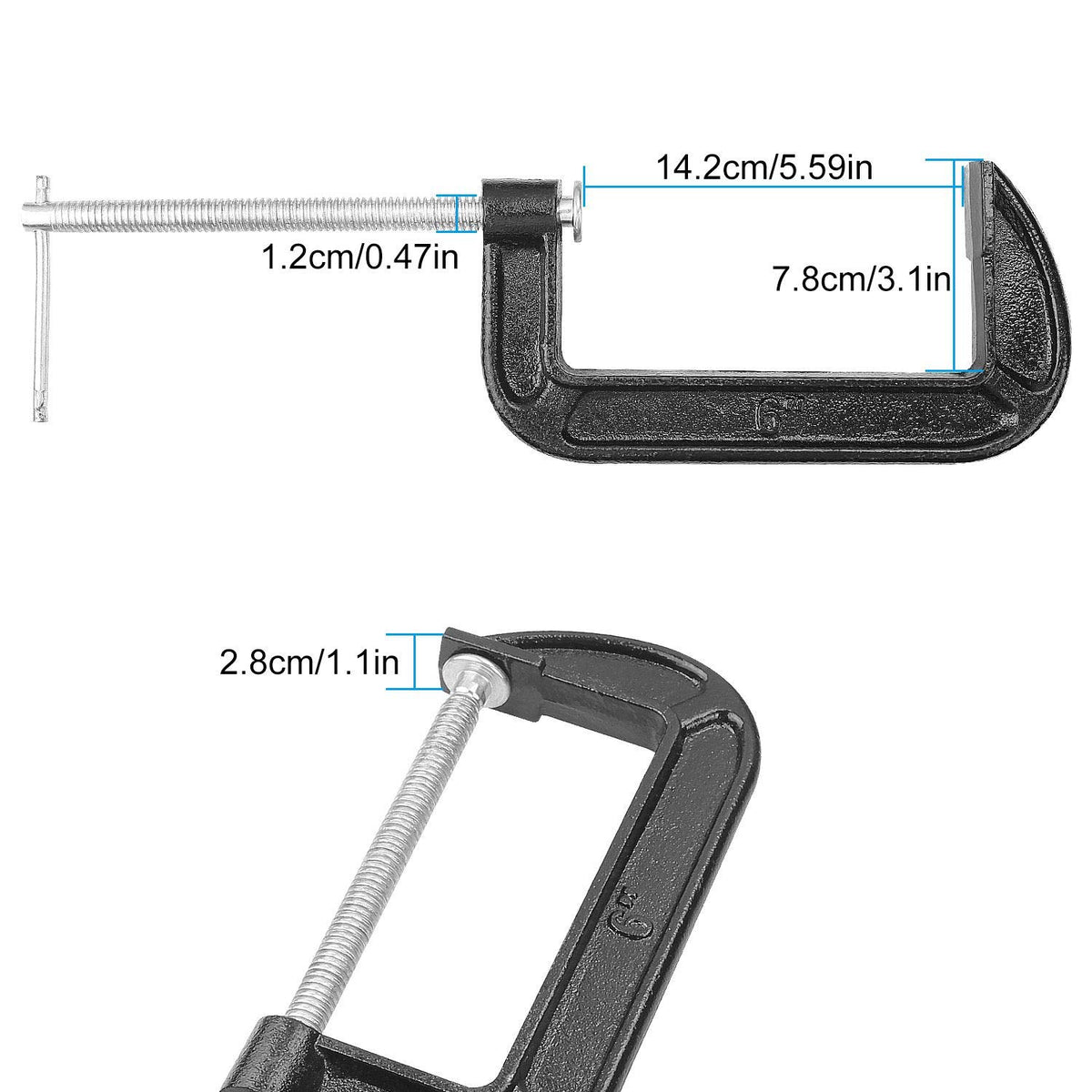ABuff 6-inch C-clamp close-up showing forged steel grip for secure holding