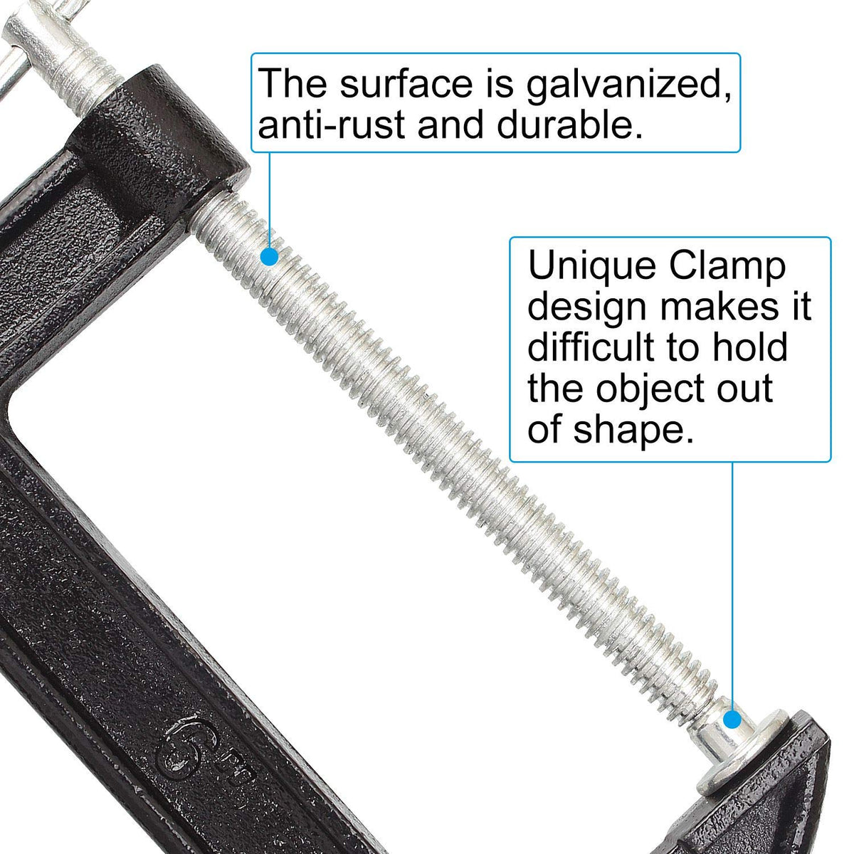 ABuff clamp with forged steel vise maintains a firm grip