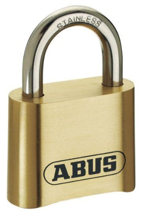 ABUS 180IB/50 padlock front view—durable brass body with weather resistance for outdoor use