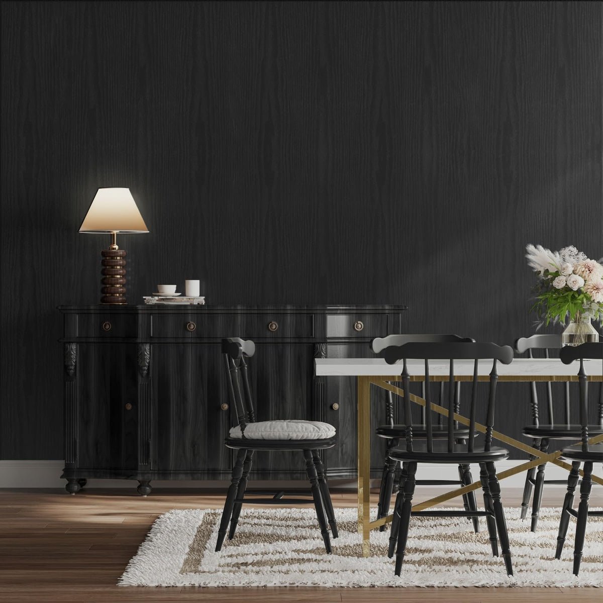 Abyssaly Black Wood table top update provides a durable, wipe-clean surface