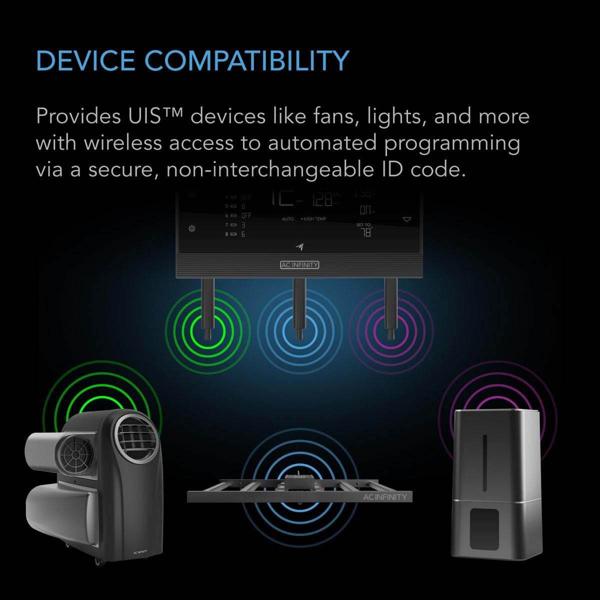 AC Infinity 1-to-1 pairing diagram showing stable, exclusive connections.