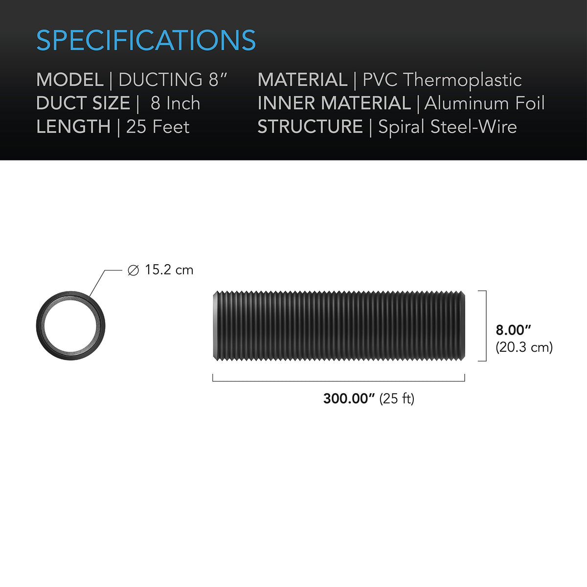 AC Infinity 25 feet ducting with stainless clamps supports quick setup.