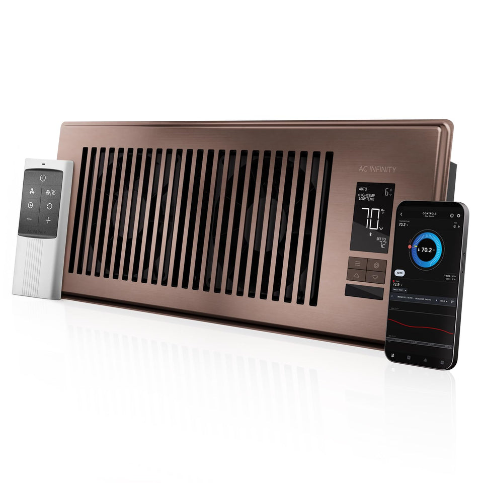 AC Infinity Airtap T4 Bronze front view showing compact booster for 4x12 vents.