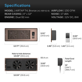 AC Infinity Airtap T4 Bronze label highlights 130 CFM capability.