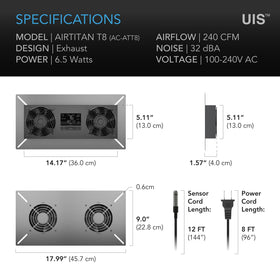 AC Infinity AIRTITAN T8 backplate with 18 x 9 x 1.6 inch dimensions