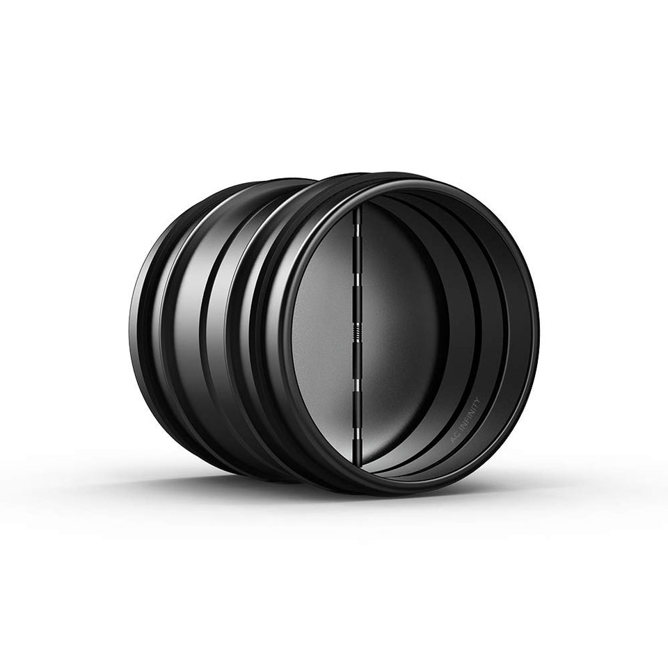 AC Infinity backdraft damper mounted in a 4-inch duct for air control.