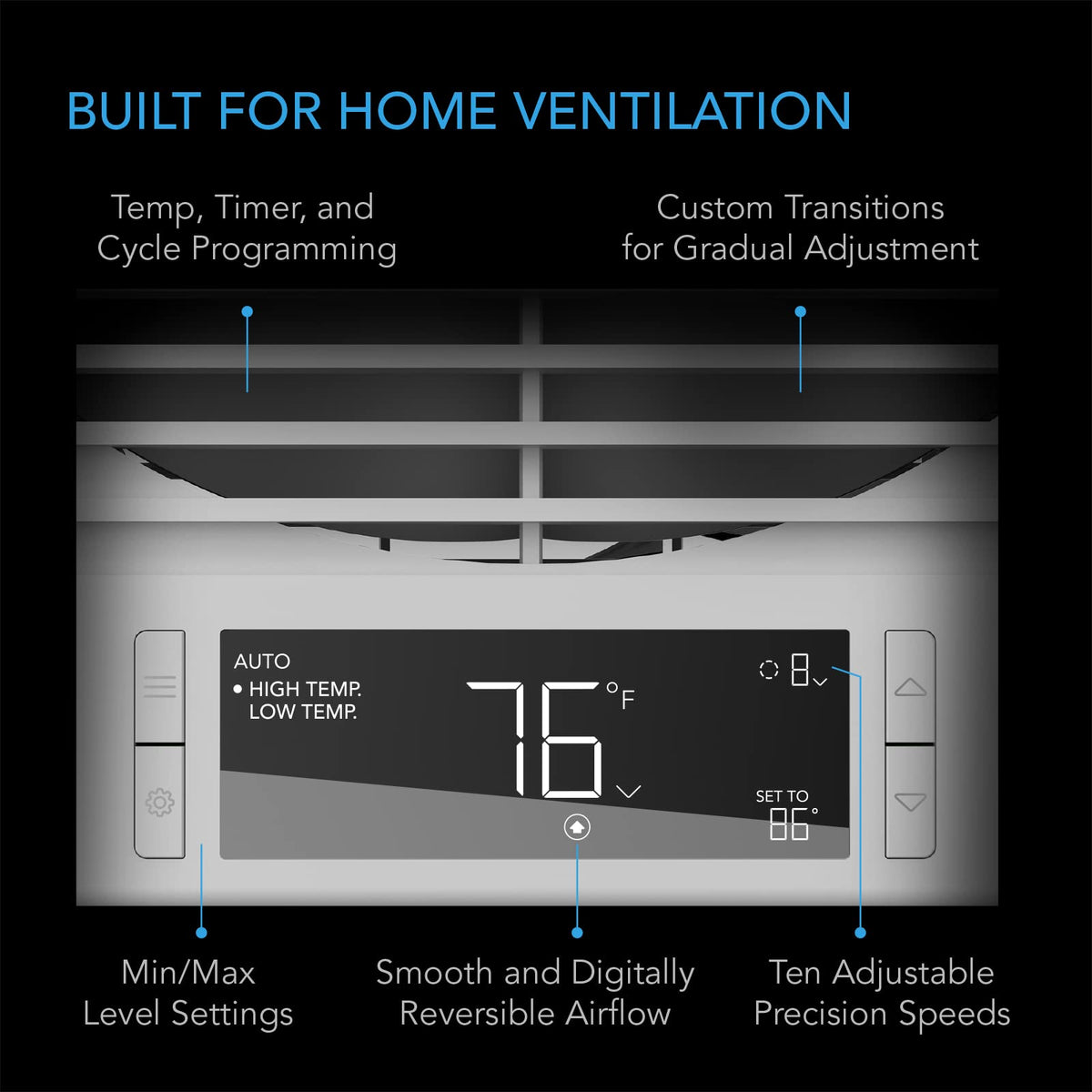 AC Infinity digital controller with 10 speeds for precise room comfort.