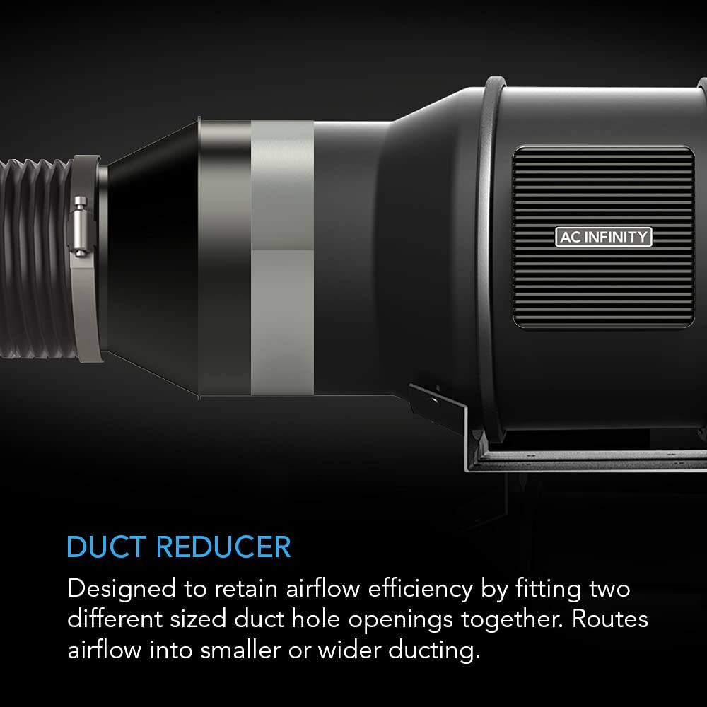 AC Infinity duct adapter close-up reveals galvanized steel finish and corrosion resistance.