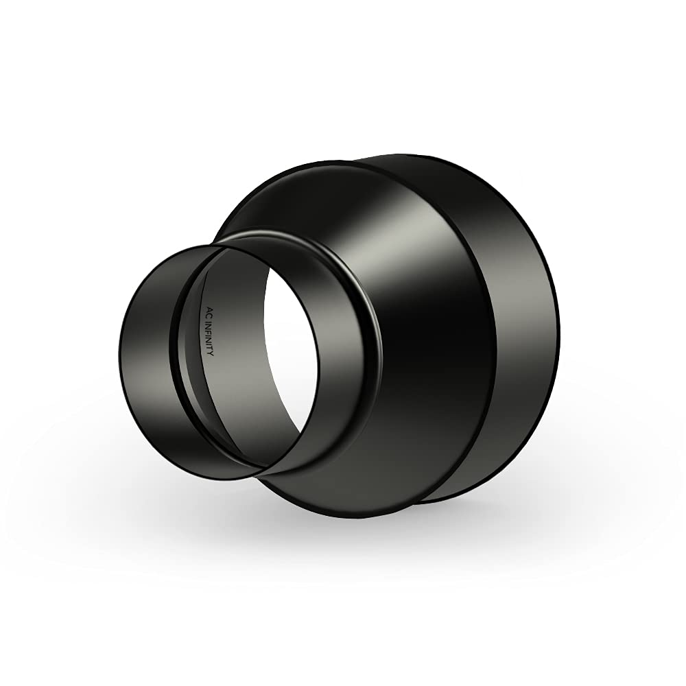 AC Infinity duct reducer 6 to 4 inch adapter shown with angled view for seamless ventilation connections.