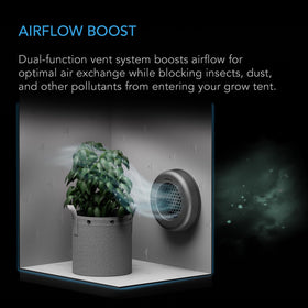 Filter close-up shows insect and dust filtration without restricting airflow.