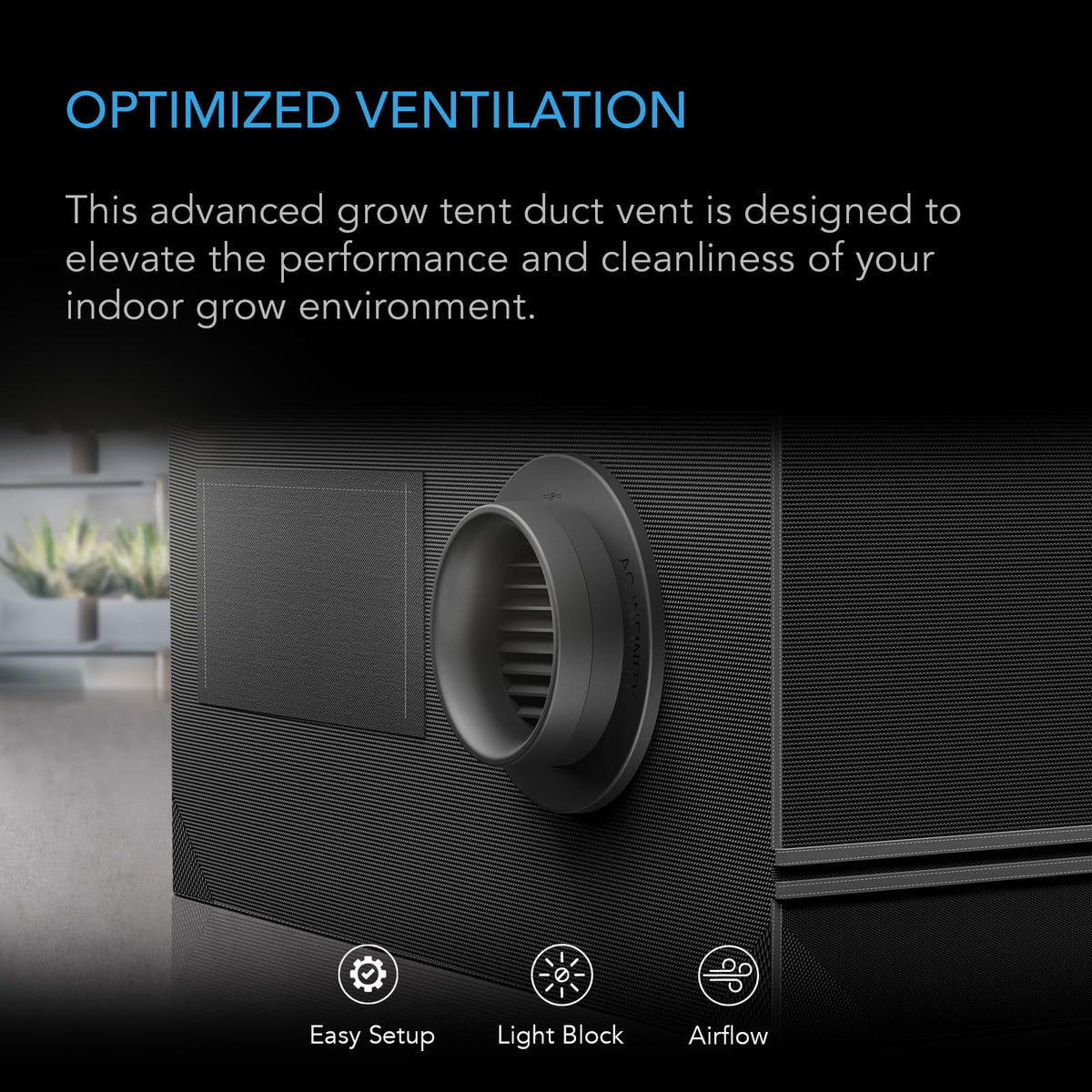 AC Infinity vent installed on standard 6-inch duct port for easy fit and setup.