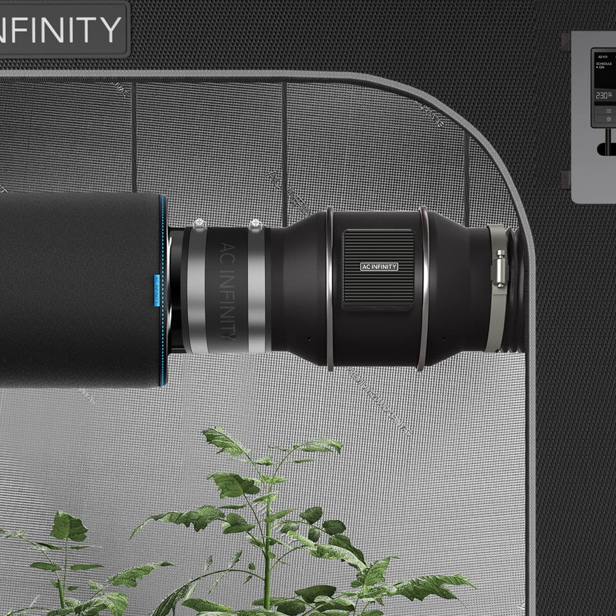 AC Infinity growing and HVAC ductwork setup with the clamp