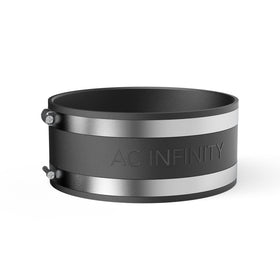 AC Infinity 6-inch noise reduction clamp securing a duct-to-duct connection for quieter operation.
