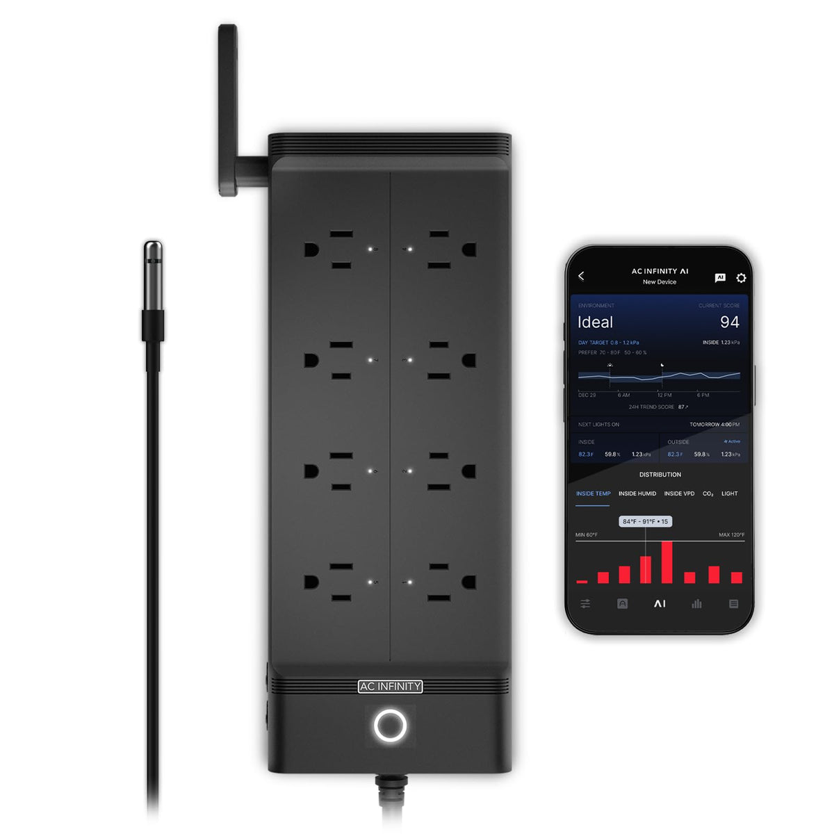 AC Infinity Outlet AI+ front view, compact design for versatile environments.