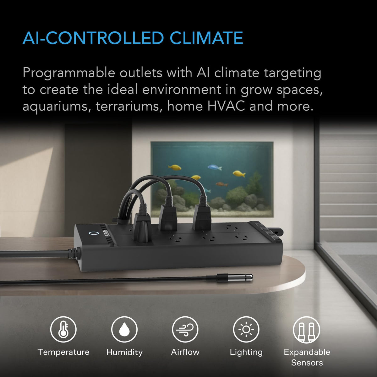 AC Infinity Outlet AI+ outlet ports, independent controls for precise device management.