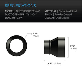 AC Infinity reducer cone in bathroom exhaust setup improves duct connections.