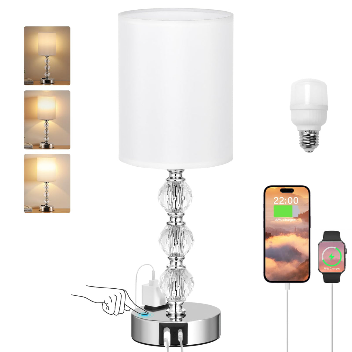 Acaxin bedroom table lamp with LED bulb included for immediate use