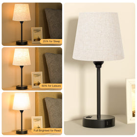 Acaxin bedside lamp with AC outlet keeps devices powered.