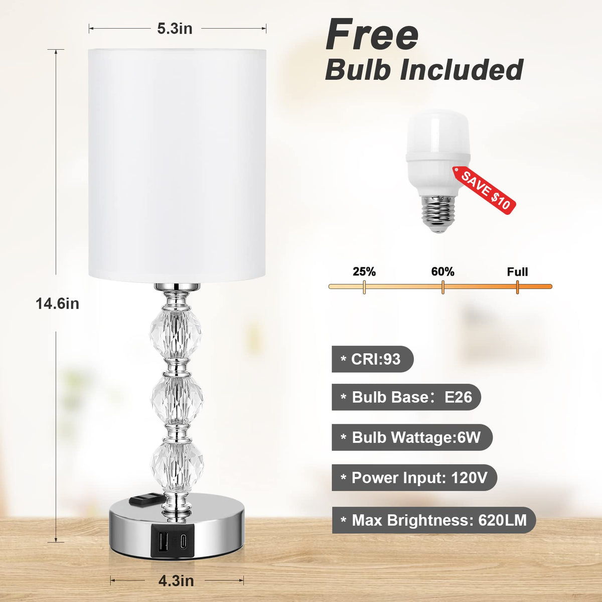 Acaxin bedside lamp with built in AC outlet for power and convenience