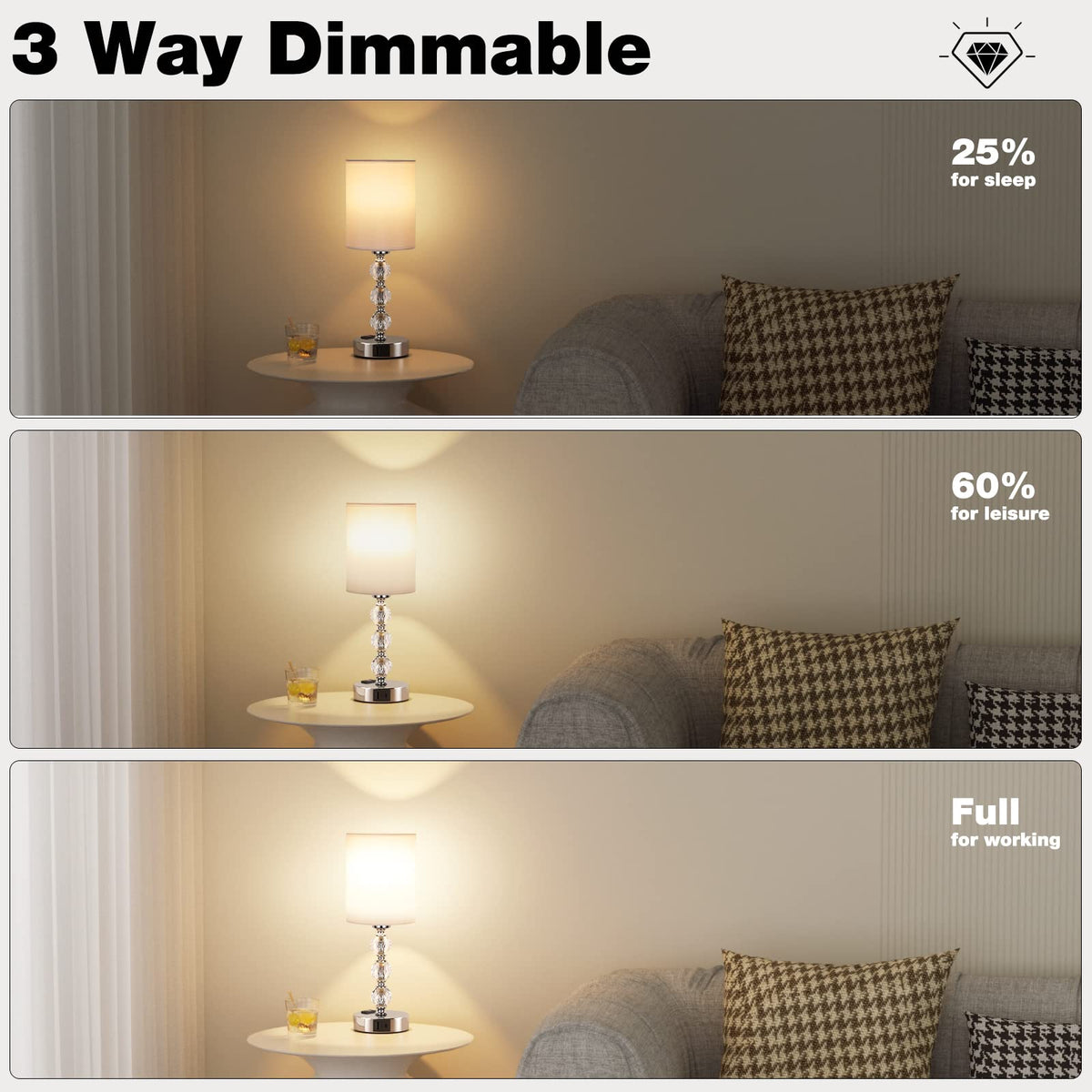 Acaxin 3-way dimmable nightstand lamp for soft to bright light