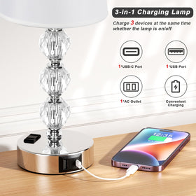 Acaxin lamps offer USB-C, USB-A, and 2-pin outlet charging for devices.