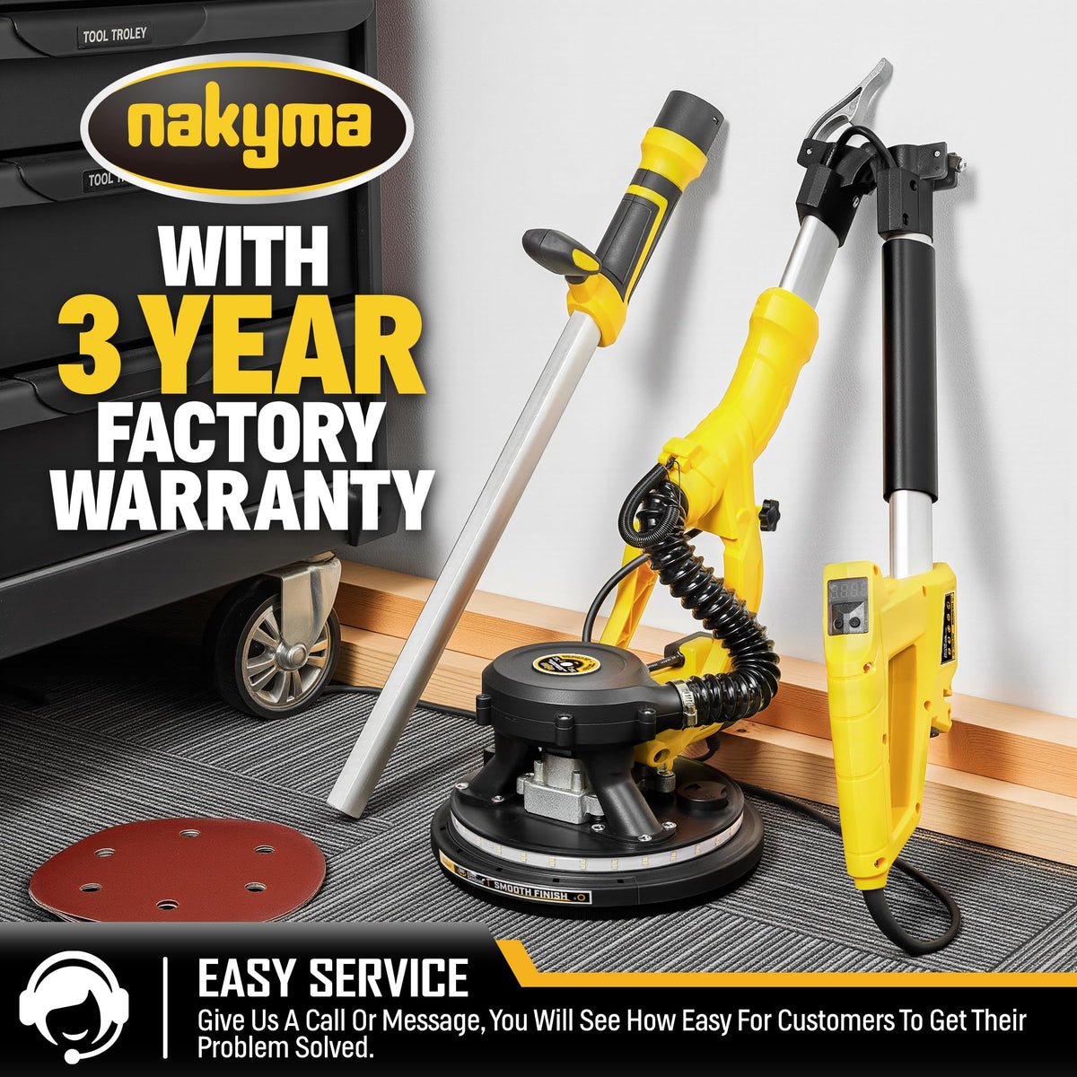 ACCUCRAFT foldable sander head with 90-degree swivel fits tight corners