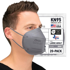 AccuMed BNX KN95 mask 20-pack gray packaging for easy storage