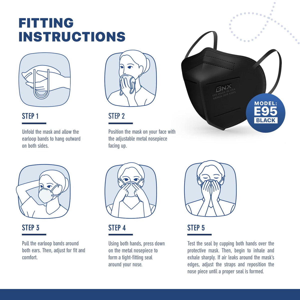 AccuMed BNX KN95 mask 3D design with space to speak and reduced fog.