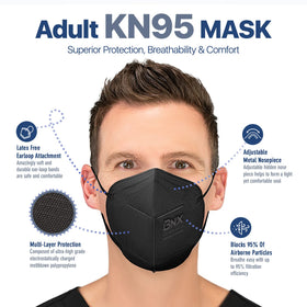 AccuMed BNX KN95 mask with adjustable earloops and nose piece for a secure fit.