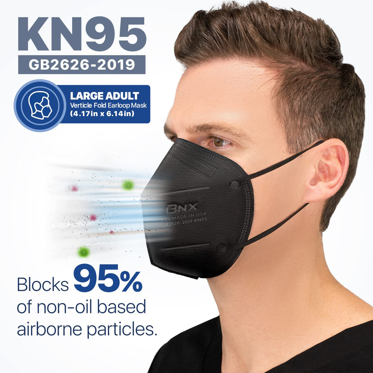 AccuMed BNX KN95 mask high-breathability filtration layer for comfortable wear.