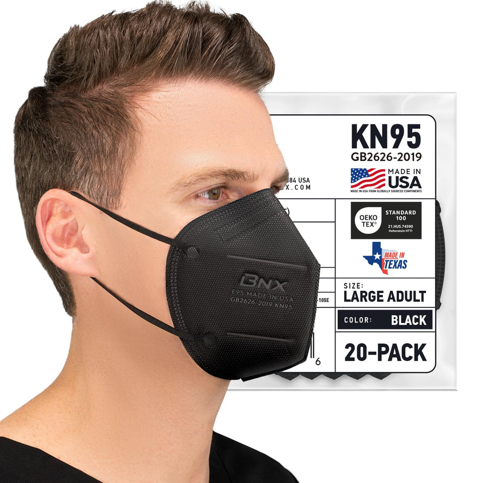 AccuMed BNX KN95 mask USA-made black pack for daily protection.