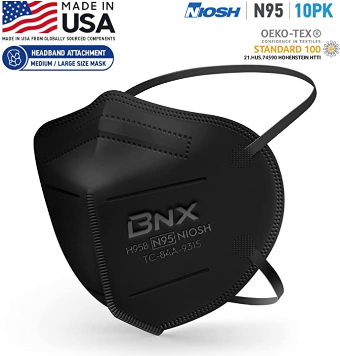 AccuMed BNX N95 mask black 5-layer filtration improves breathability.