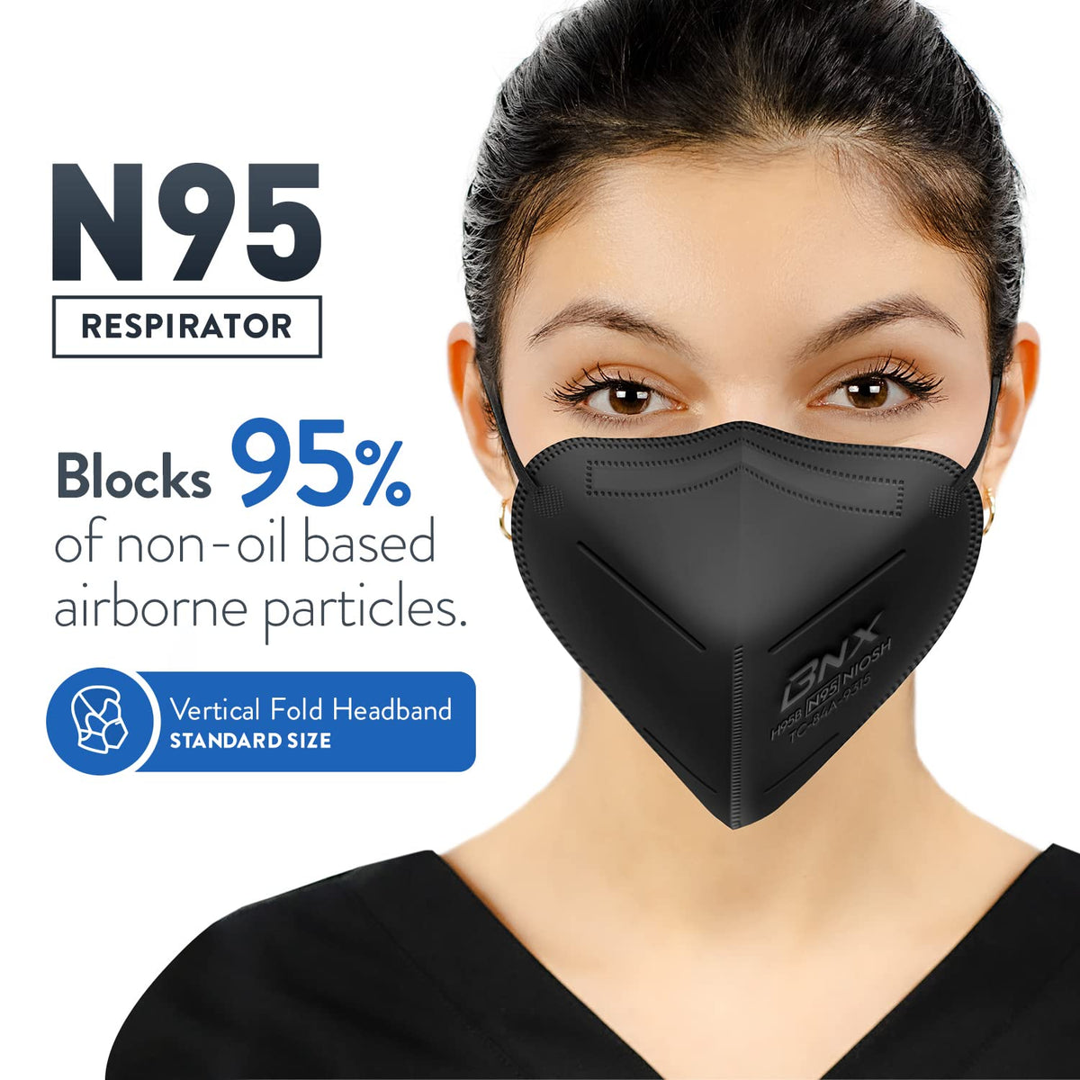 AccuMed BNX N95 mask black worn by professionals for breathability.