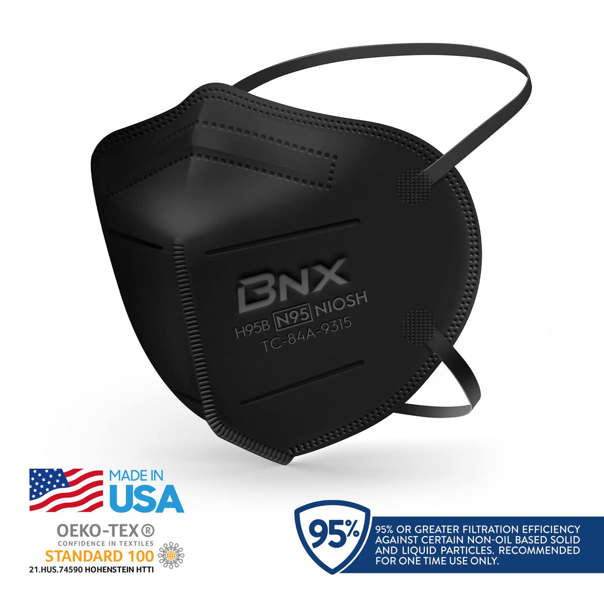 AccuMed BNX N95 mask black flat-fold storage for easy packing.