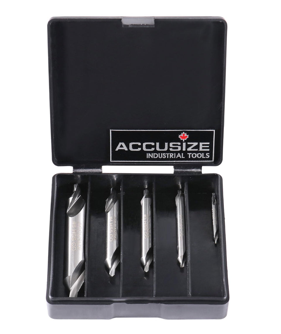 Accusize center drill set in a plastic case for precise centering on projects