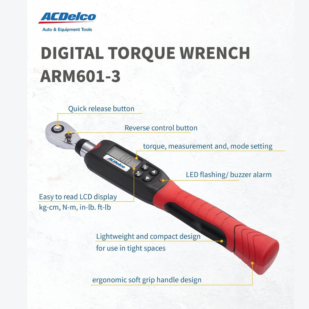 ACDelco ARM601 1/2 inch torque wrench with LCD readout for accurate torque control