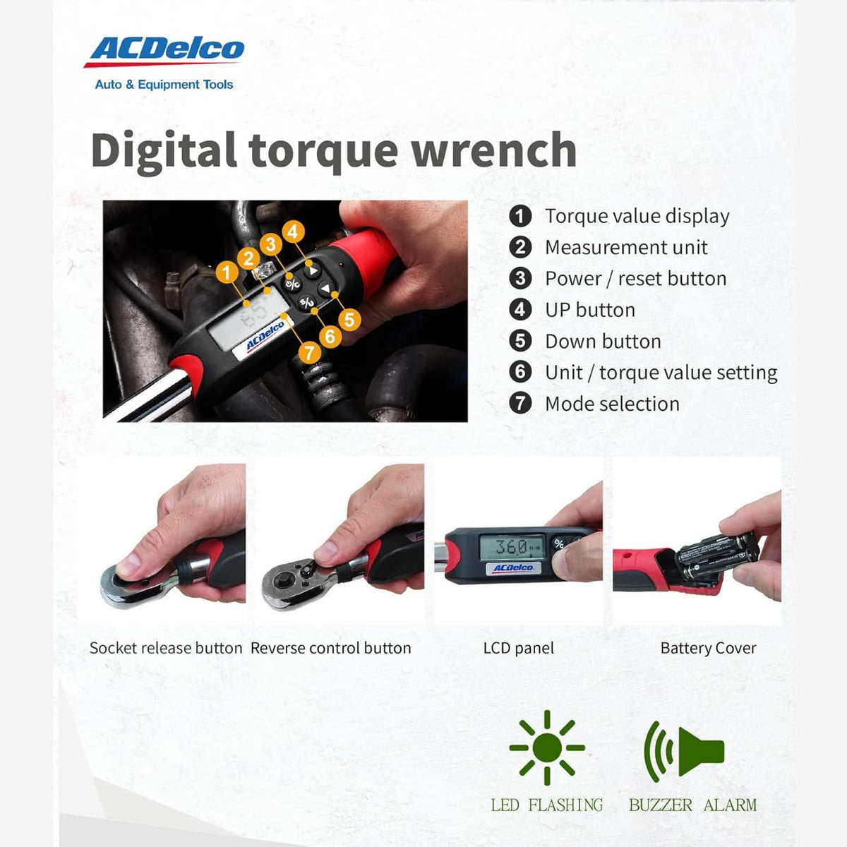 ACDelco ARM601 unit showing beep and LED notification for reached torque