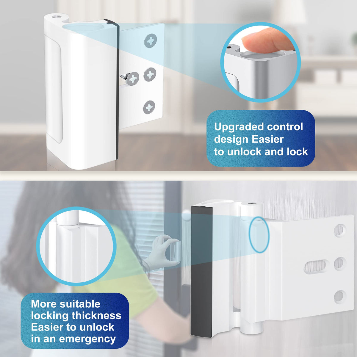 AceMining white finish blends with most doors while enhancing security.